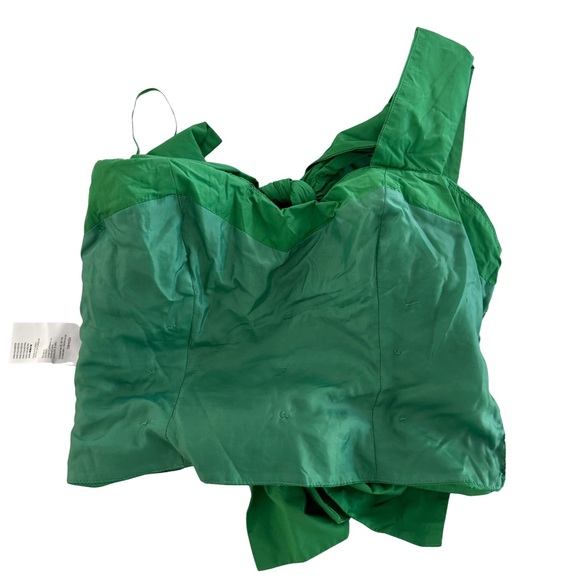 Maeve by Anthropologie One-Shoulder Bow Front Ruched Crop Top Green Women’s Sz 4 - Picture 6 of 10